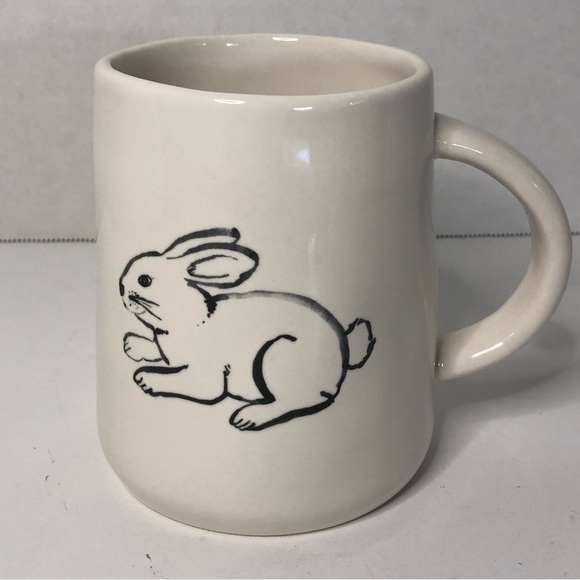 Rae Dunn Hop To It Large White Ceramic Rabbit Mug 16 oz Black Letters HTF - Picture 2 of 6